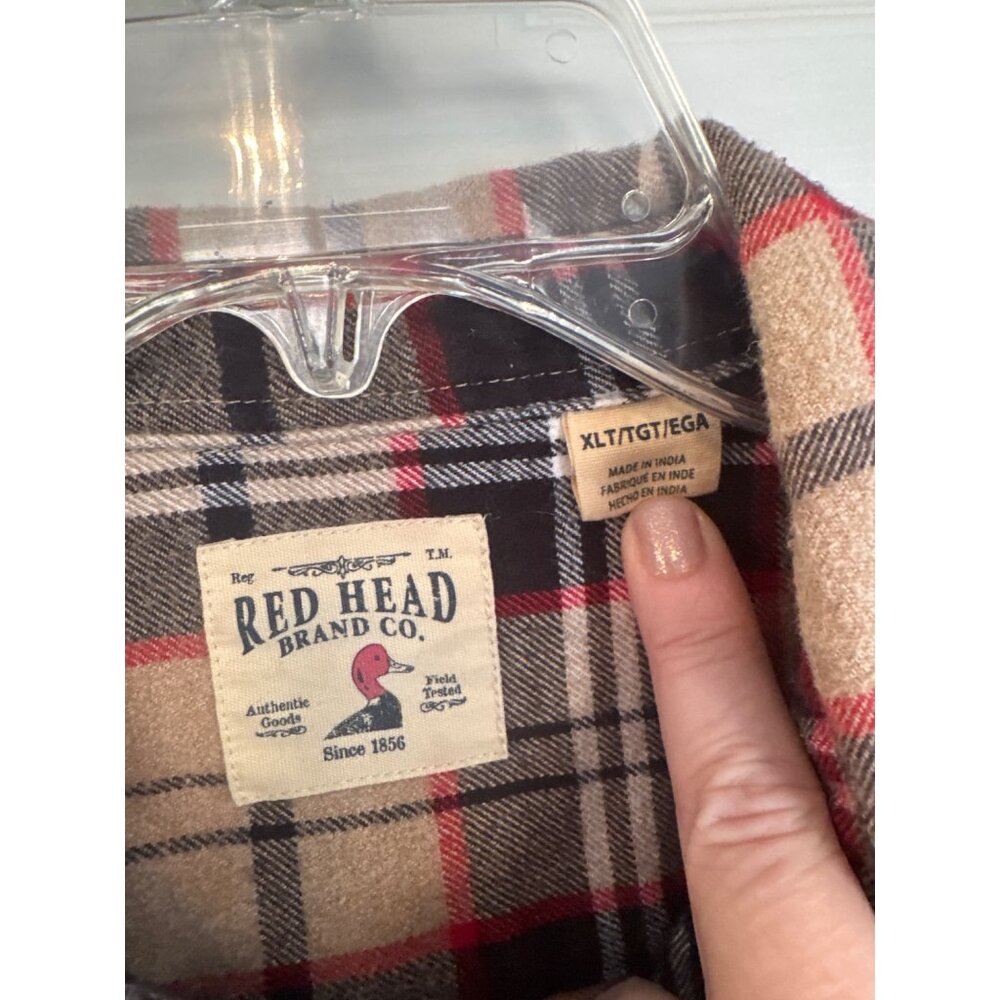 Red Head Tan Plaid Button Flannel Button Down Long Sleeve Men's Shirt XL Tall - Picture 2 of 6